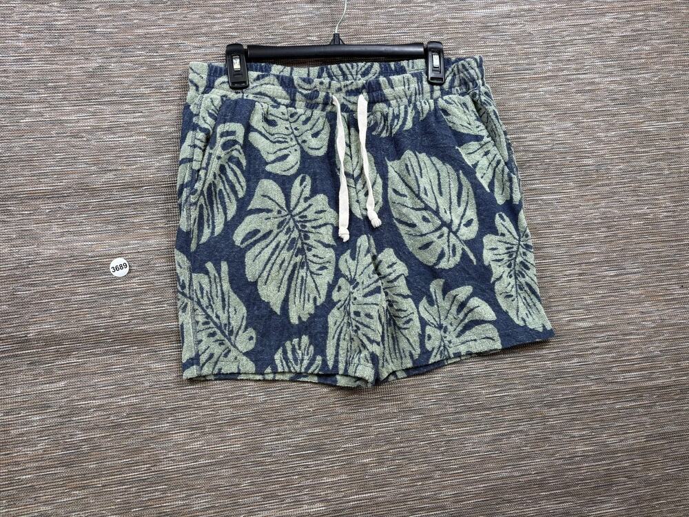 Marine Layer Shorts Mens M Blue Tropical Leaf Terry Sweat Drawstring Beach